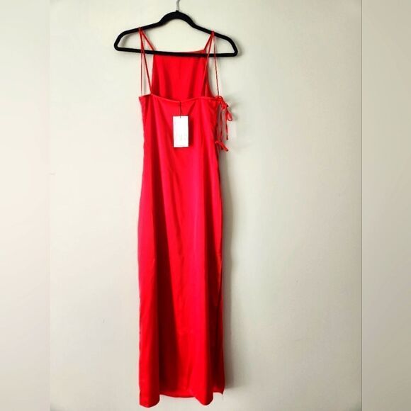 Zara Dresses & Skirts - ZARA TIED SATIN EFFECT DRESS STRETCH NECK WITH SPAGHETTI STRAPS XS RED 39 INCH